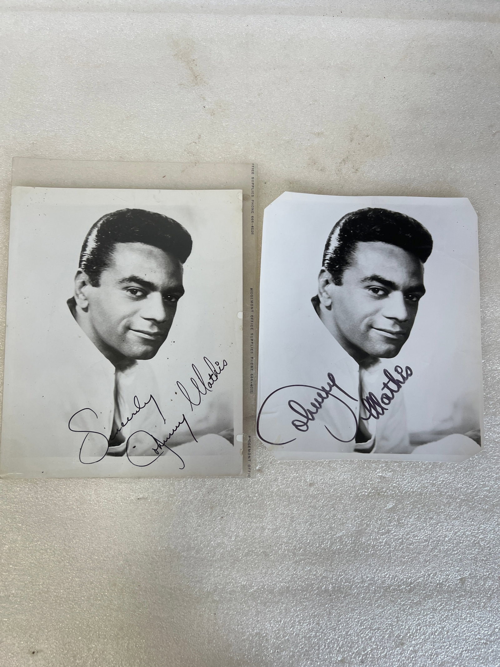 Johnny Mathis Publicity Photographs Sgd. (2): 8" x 10"