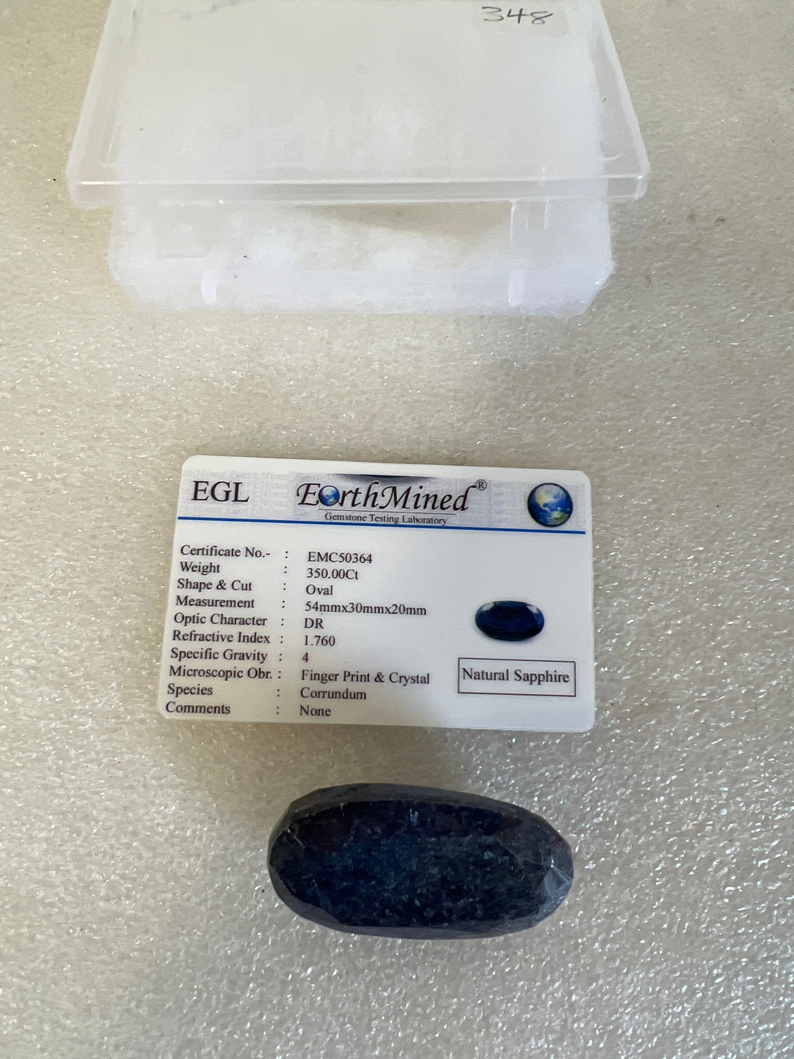 350ct Natural Sapphire: 54 x 30 x 20mm