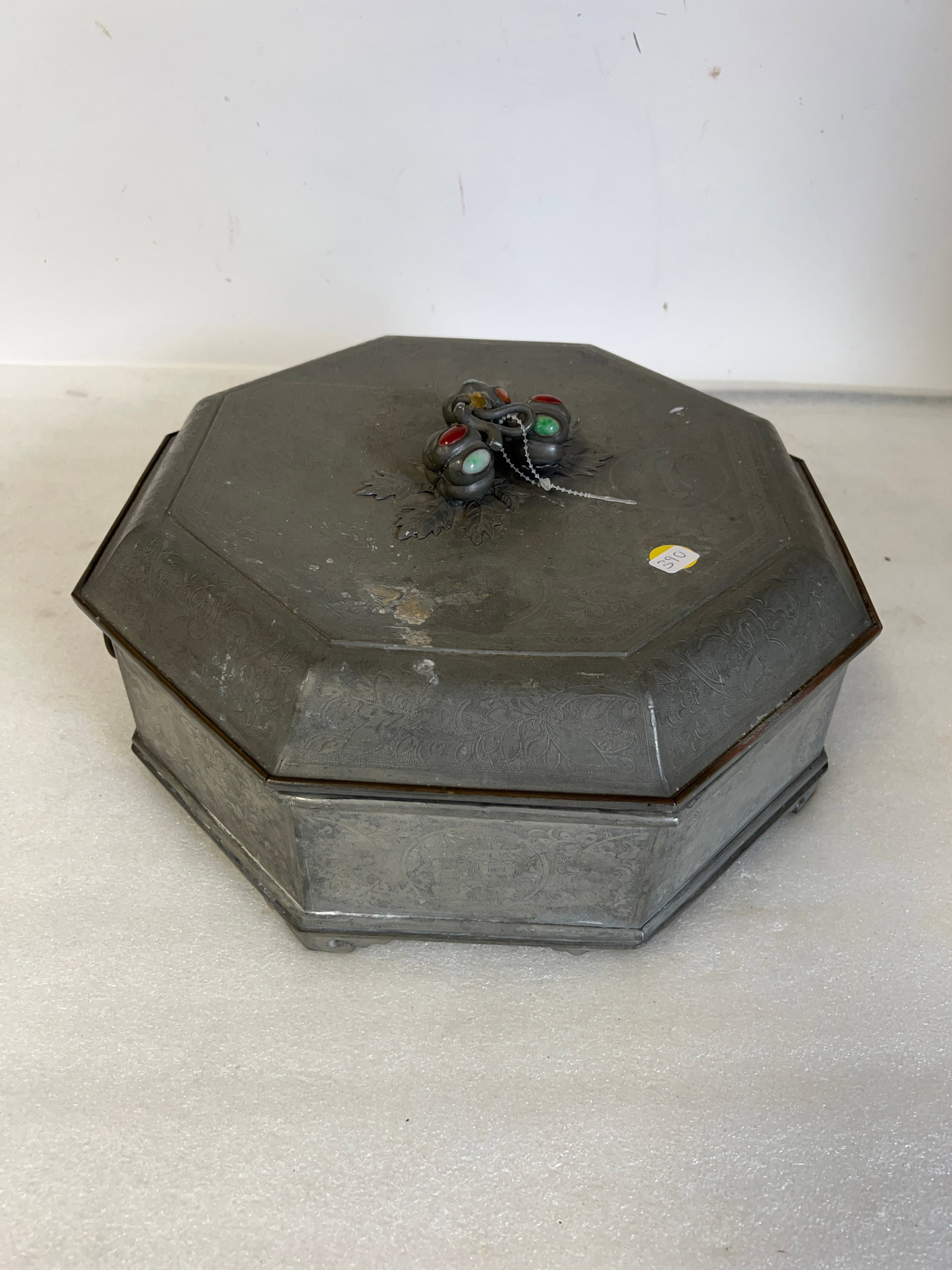 Vintage Pewter and Jade Serving Piece: 7" H by 14" W
