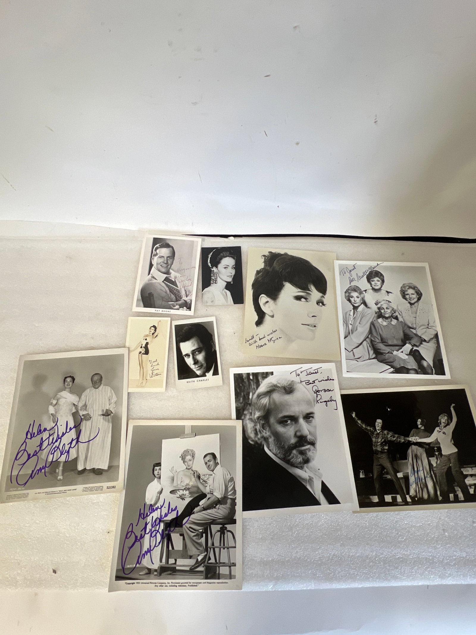 Autographed Celebrity Photos inc. Pat Boone (10 ): Pat Boone, Anne Blyth (2) Goran Rigsby, Anne Williams Keith Charles, Maeve McGuire, and 3 others.