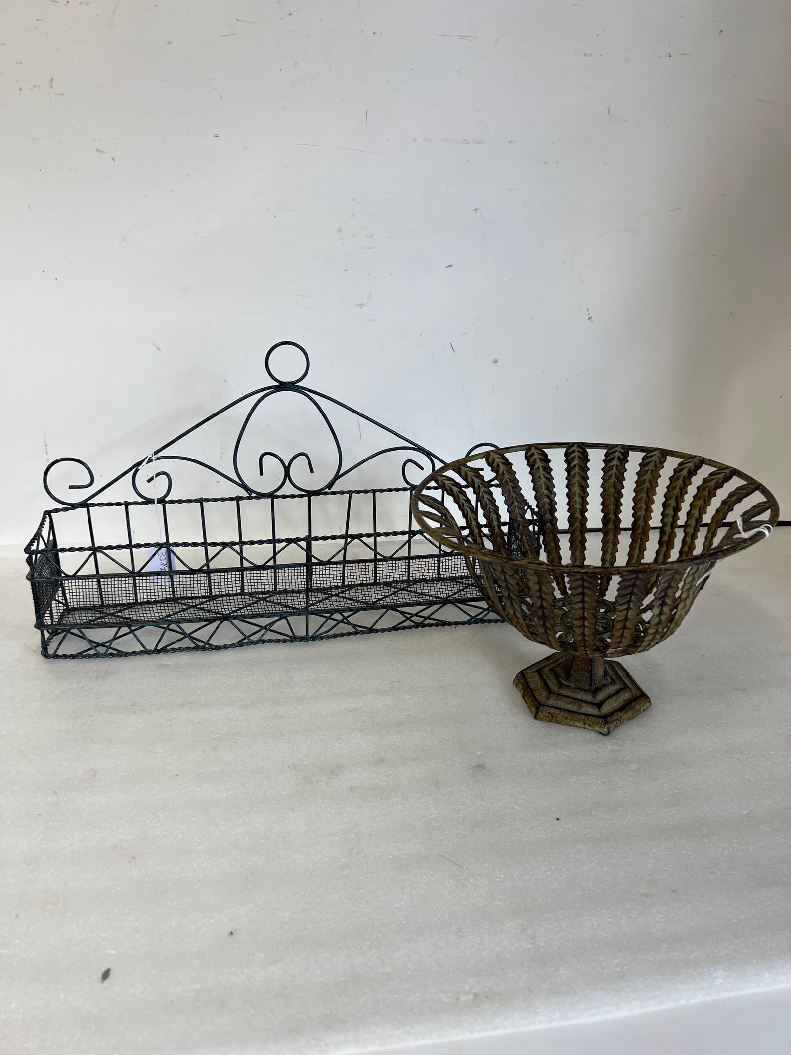 Wrought Iron Planter and Shelf: Wall planter 9: and 11: W and shelf 11"H x 19 1/4" Across