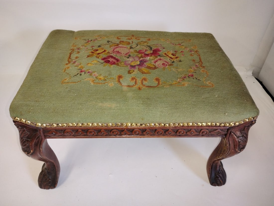Antique Upholstered Foot Stool (1 of 1)