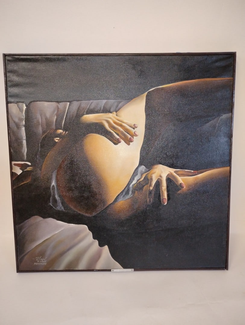 Kinski Russian Oil On Canvas "Prostitute": Oil on canvas, with plate, titled and signed at the lower left, information with hand signature on the back. 22.5"squaree.