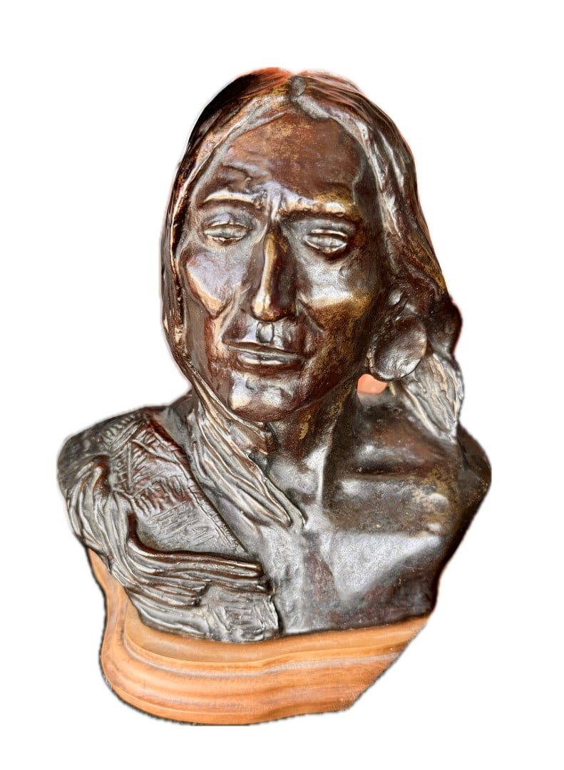 Charles M. Russell; American Bronze "Sleeping Thunder" Signed: Charles Marion Russell(1864-1926) bronze sculpture. Sleeping Thunder. Signed and stamped with foundry mark, Victor Bronze 1960 and numbered 54/500. Wood base; 7.5in.H (w/base)