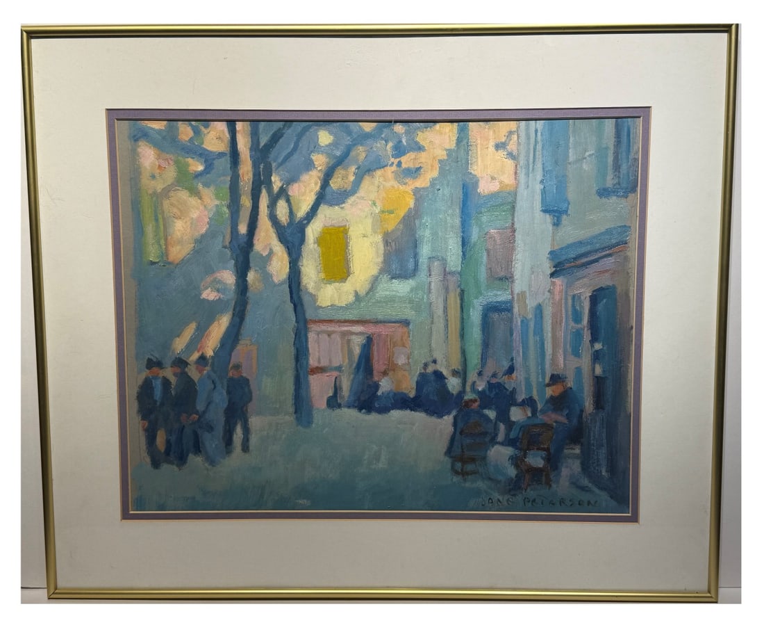 Jane Peterson; 20thC. American Oil on Paperboard Venetian Cafe Signed (1 of 5)