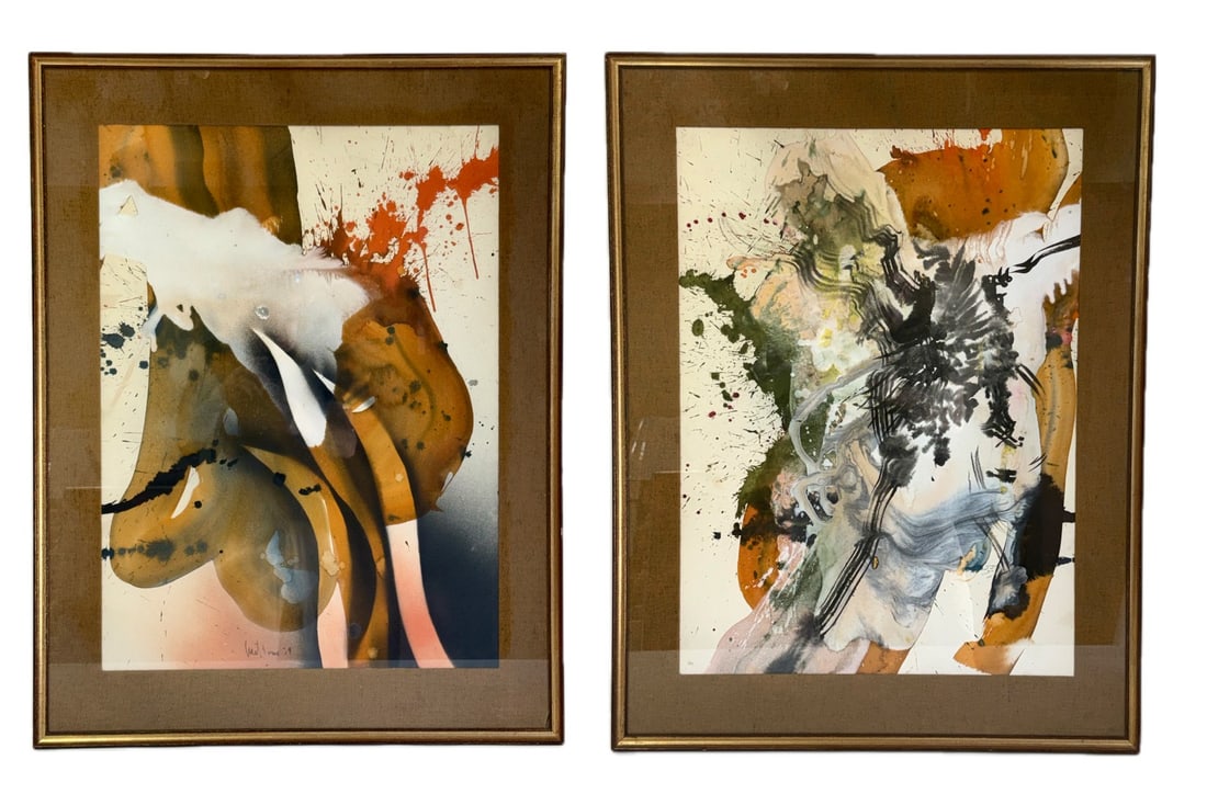 Pair of 20thC. Abstract Expressionist Mixed Media Compositions Signed: School of Paul Jenkins. Pair of important mixed media on paper(ink, airbrush, watercolor). Abstract Expressionist Compositions. One(1) signed illegibly and dated '79. Original period framing; 29in. x 