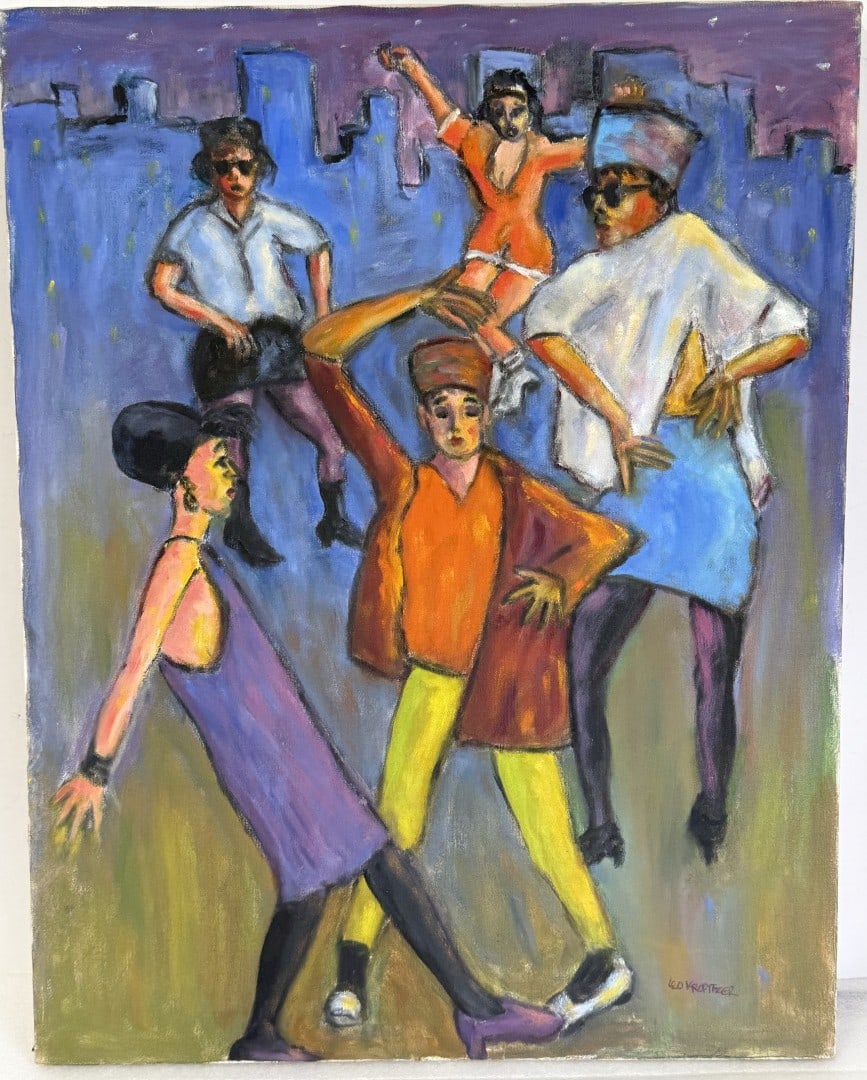 Leo Kropitzer; 20thC. Moderist Oil - Go Go Dancers Signed (1 of 4)