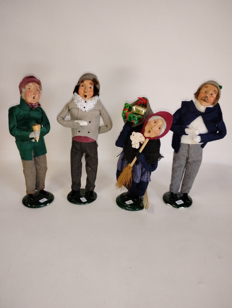 Byers Carolers Figures (4): Some minor chips at the base. May be visible in the photos. Four in the lot. 12 1/2"H