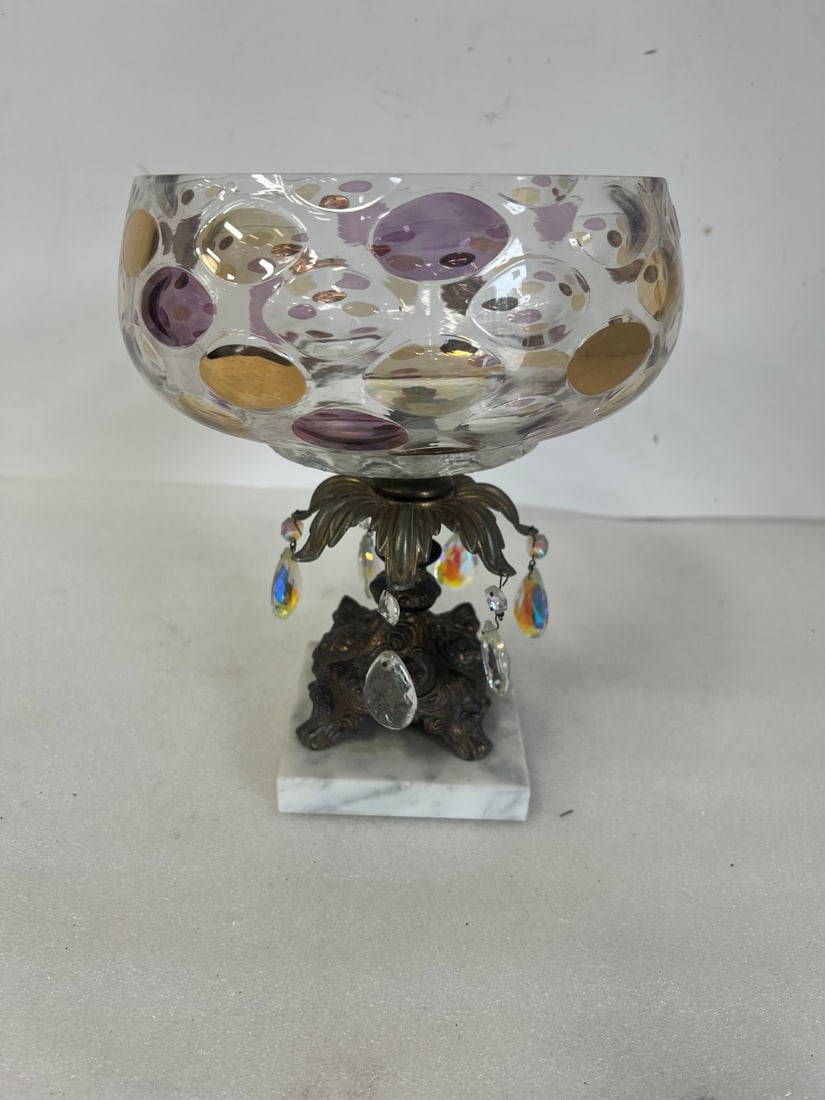Art Glass Bowl. Bronze Base (1 of 1)