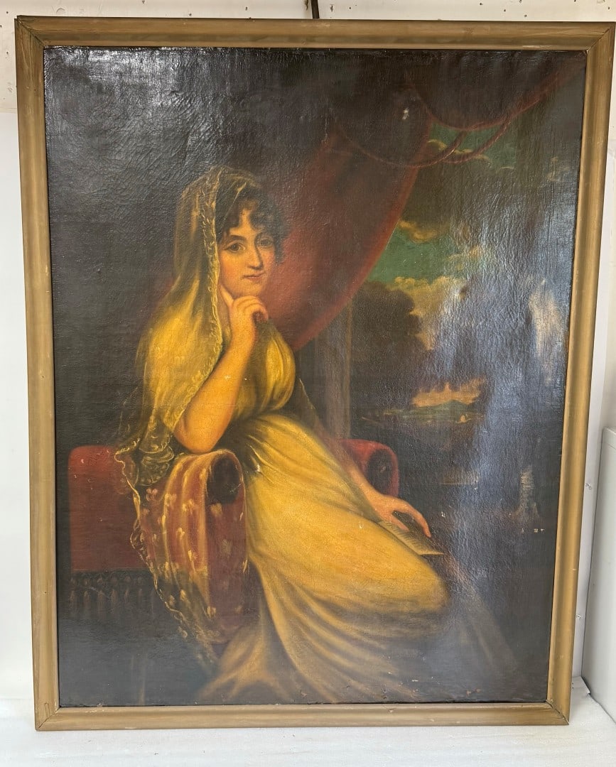 18thC. English Oil Portrait of a Seated Woman: Oil on canvas. Portrait of a Seated Woman; 50in. x 39.5in.(image), 54in. x 42.5in.(framed