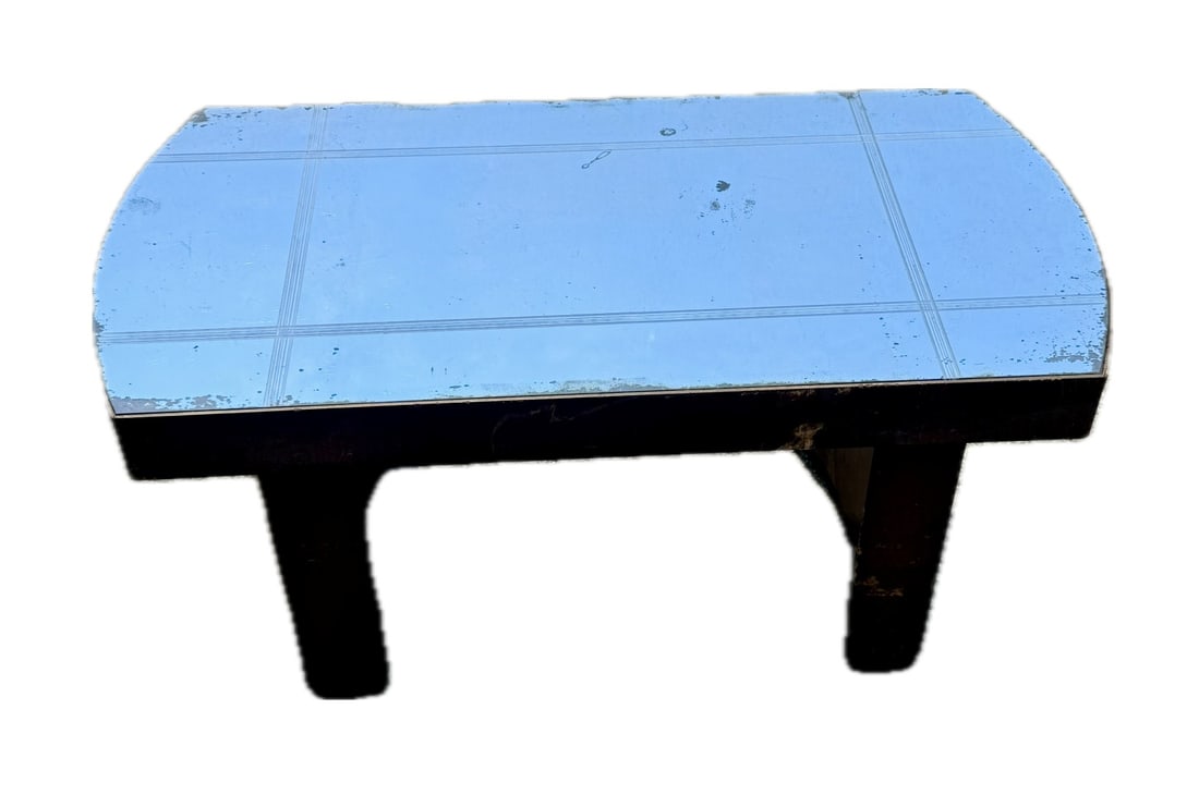 Vintage Art Moderne Blue-Mirrored Glass Table: As pictured; 17in.H. x 32in.W. x 16in.D.