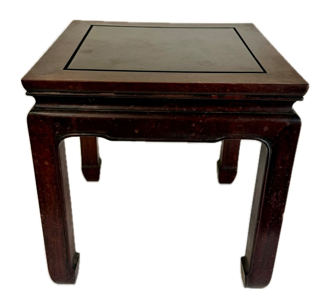 20thC. Chinese Rosewood Plant Stand: Rosewood square plant stand. Horse hoof style legs; 16in.H. x 16in.W. x 16in.D.