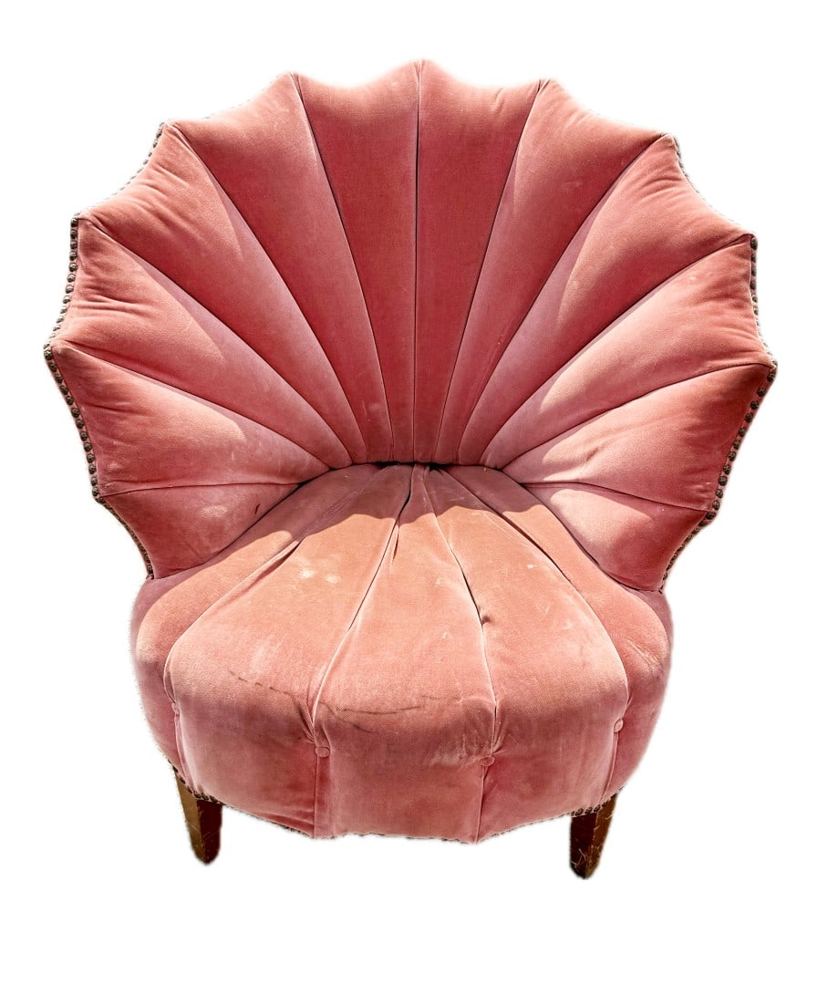Hollywood Regency Pink Upholstered Fan Back Chair (1 of 5)
