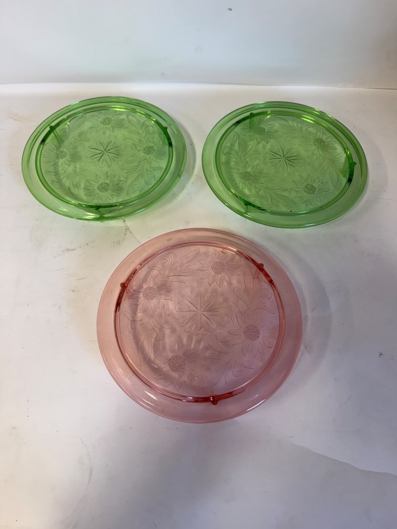 Three(3) Vaseline Glass Sunflower Cake Plates (1 of 4)