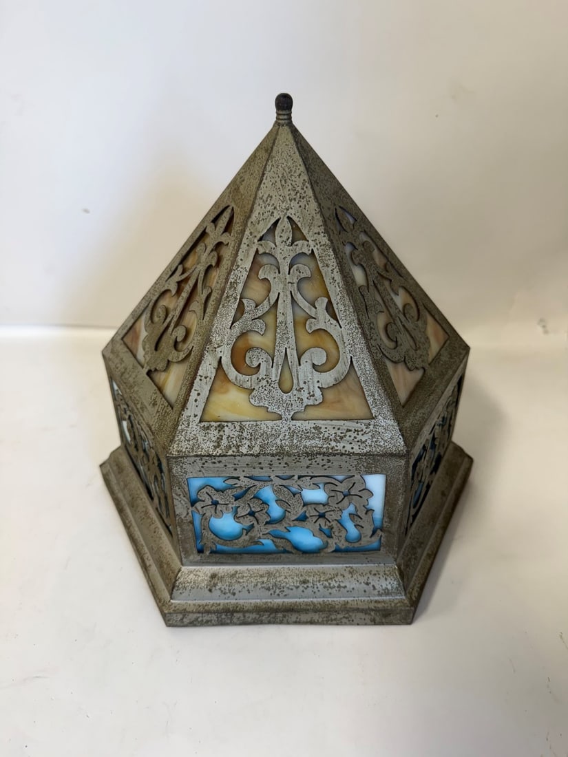 Antique Slag Glass Overlay Hanging Fixture (1 of 4)