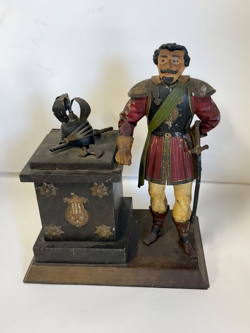 19thC. Continental Painted Tin Figural Tobacco Cannister (1 of 12)