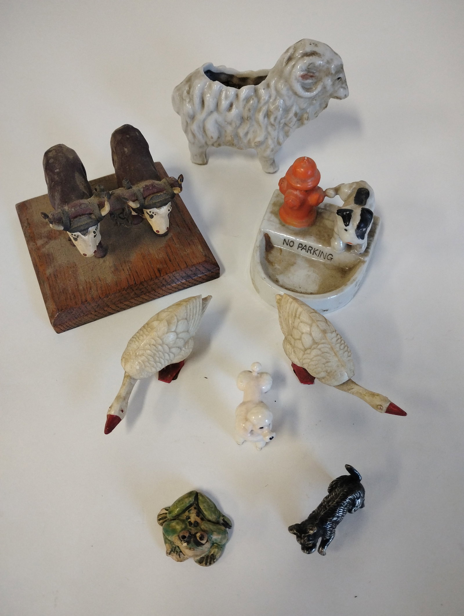 Collectors Lot of Meta, & Porcelain Anial Figures( (8): As pictured. Varying sizes. All vintage Eight in the lot.