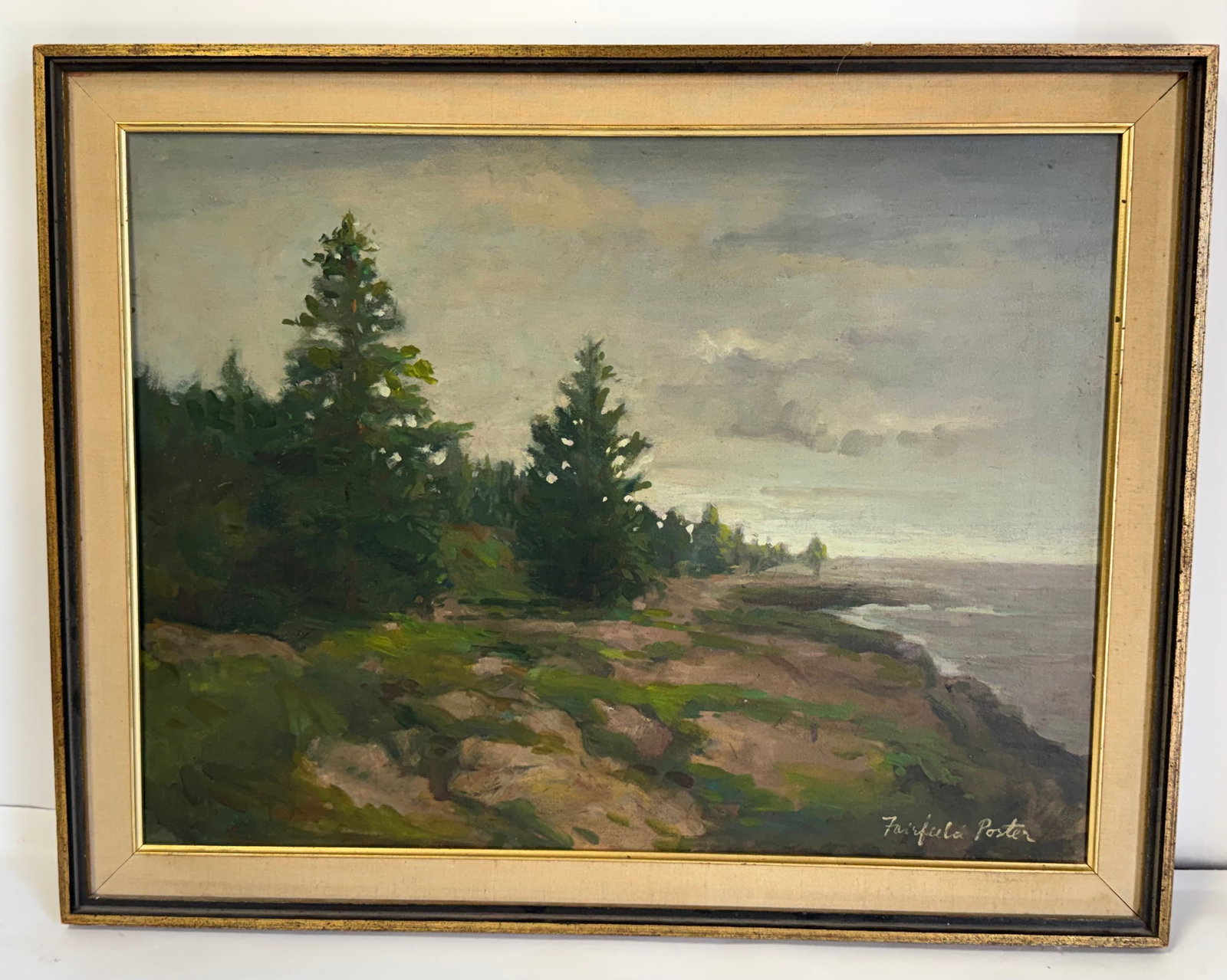 Fairfield Porter; 20thC. American Modernist Oil Shore Landscape Signed: Fairfield Porter(1907-1975) oil on canvas. Shore Landscape. Signed lower right; 18in. x 24in.(image), 21in. x 27in.(framed)