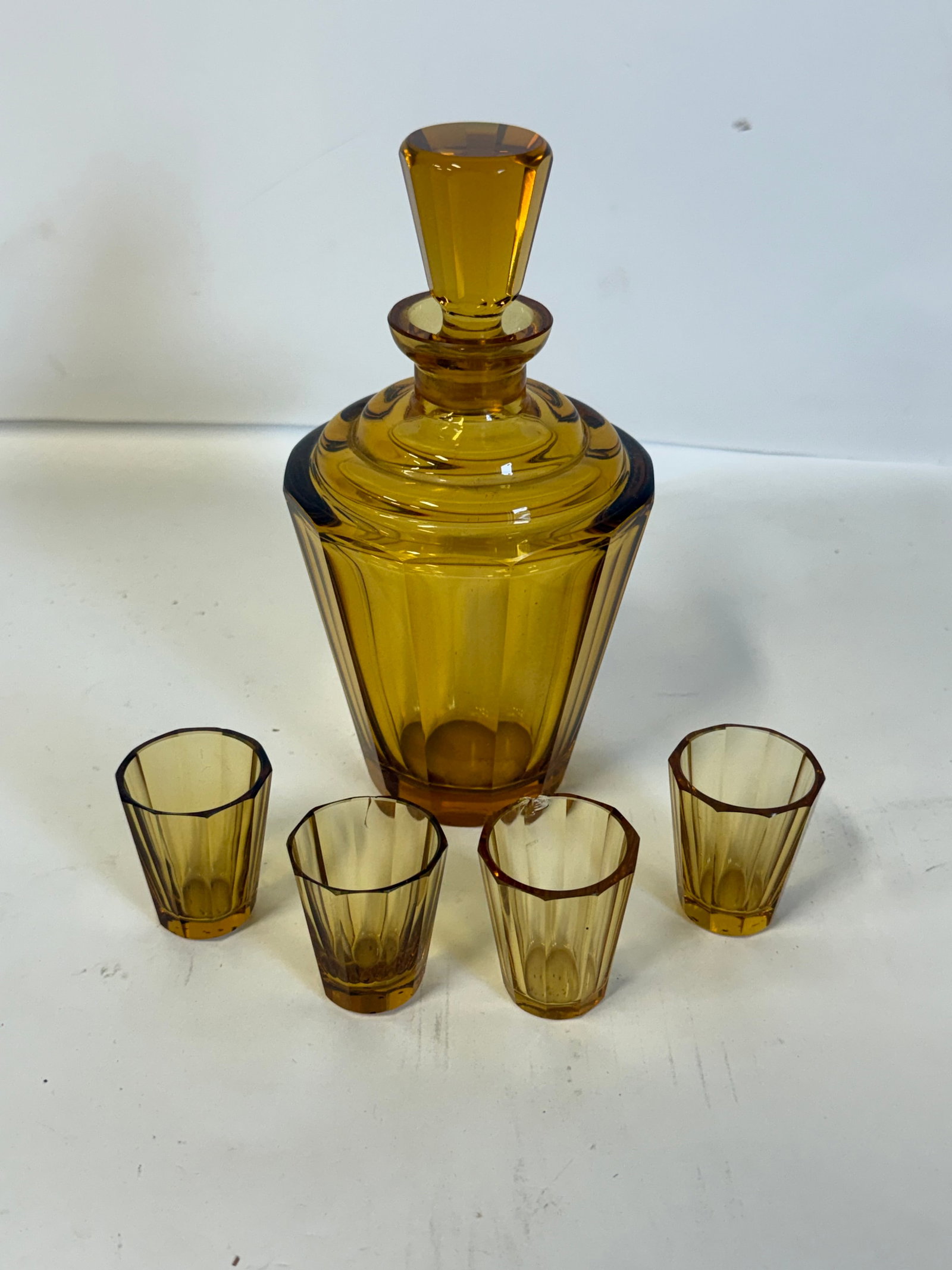 Art Deco Czechoslovakian Amber Glass Liquor Set (1 of 3)