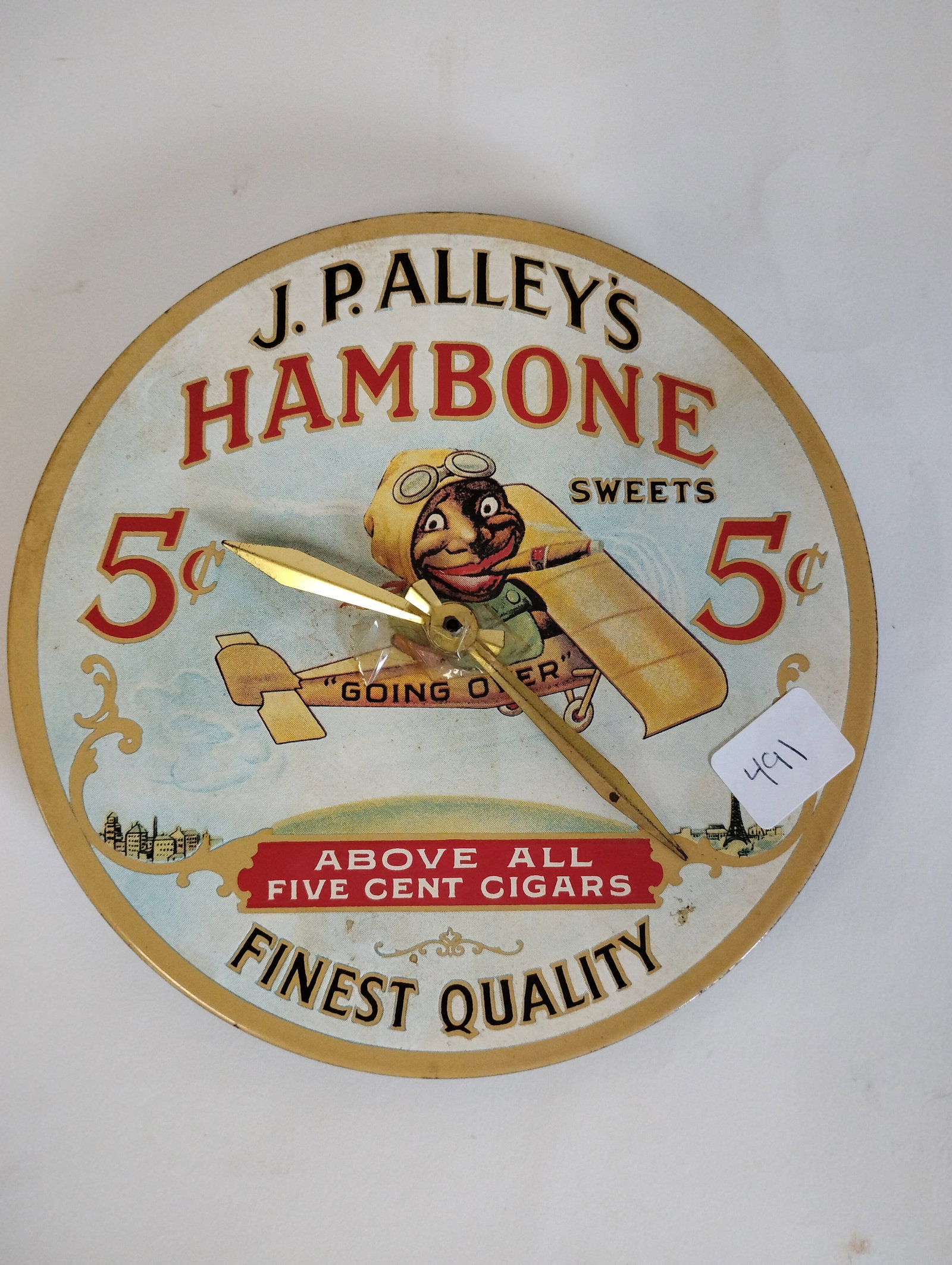 J.P. Alley's Hambone 5 Cent Cigar Clock: 7 1/4 "W