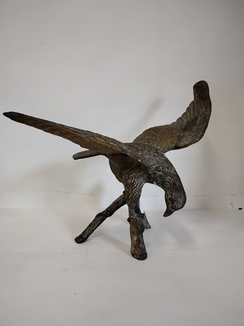 Vintage Cast Brass Eagle Statue: 19"H by 24.5"W