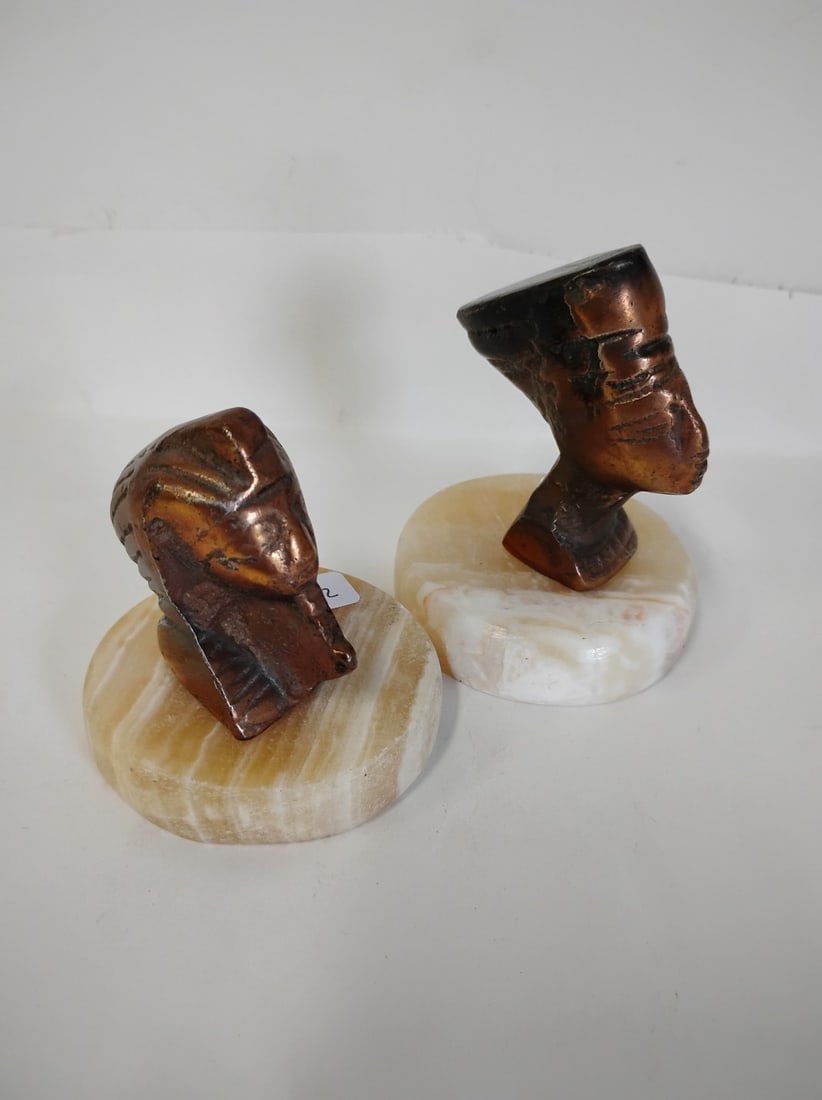 Pr. Of Bronze Figures on Marble Bases (2): 4"H and 3.25"H