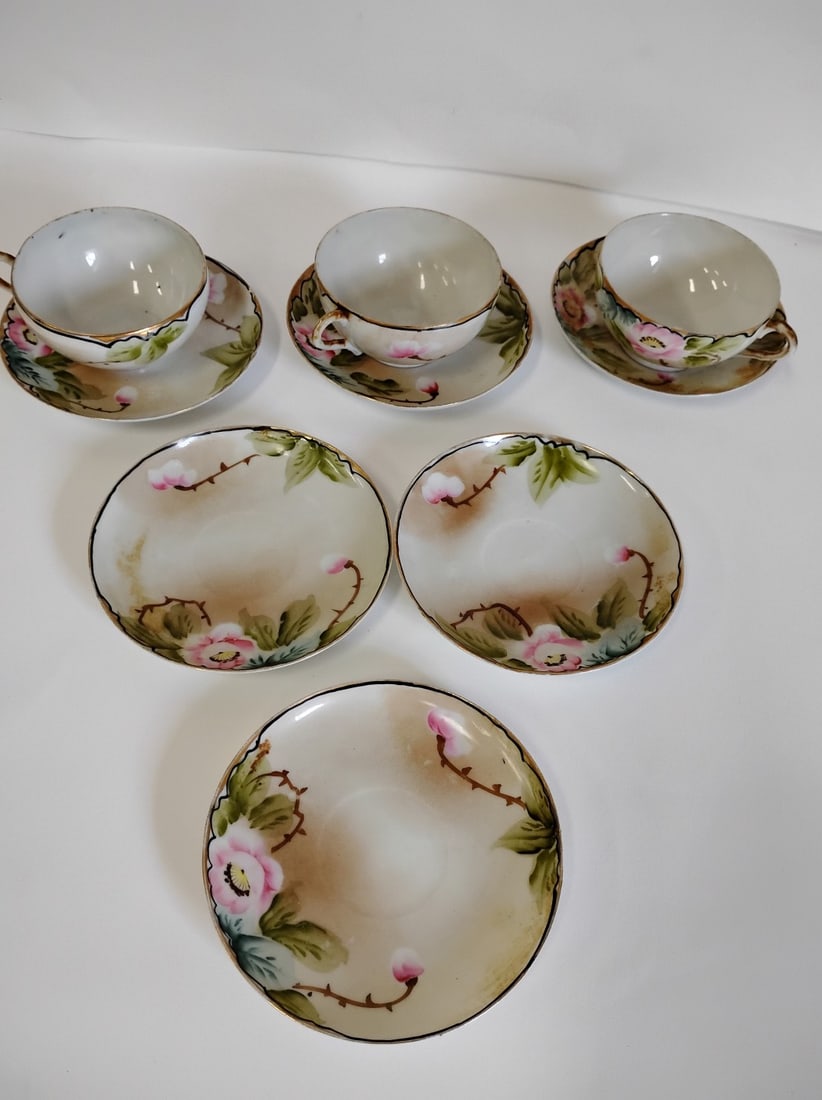 Hand Painted Nippon Cups (3) &Saucers (6) (1 of 4)
