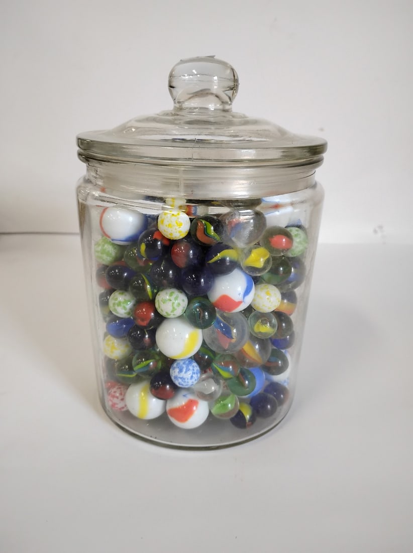 Lg Apothecary Jar of Assorted Marbles (1 of 2)