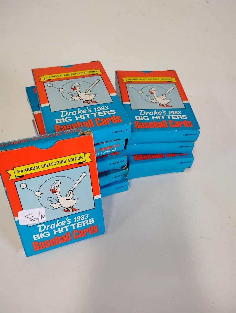 VIintage 1983 Topps Drake's Big Hitters Baseball Cards (10): 10 packs of card in the lot. New in original box.