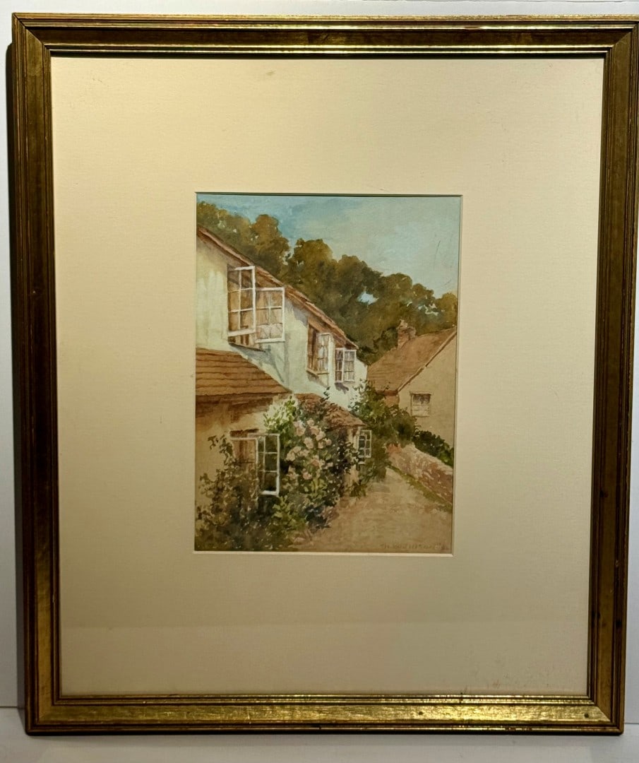 Theodore Robinson; Fine and Important Watercolor "A French Chateau" Signed: Theodore Robinson(1852-1896) Fine quality watercolor on paper. A French Chateau. Signed lower right and dated '92; 10in. x 7in.(image), 19.5in. x 16.5in.(framed)