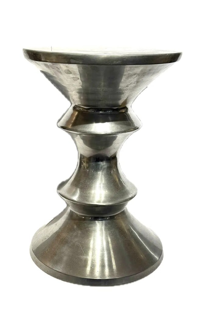 Diego Giacometti Style Polished Aluminum Table: Cast and polished aluminum side table. In the manner of Diego Giacometti; 19.5in.H. x 14in.D.