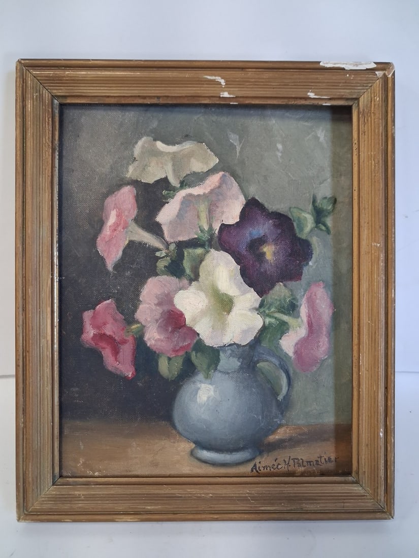 Aimee Palmatier Oil on Board Still Life.: Signed at the bottom right. Framed.