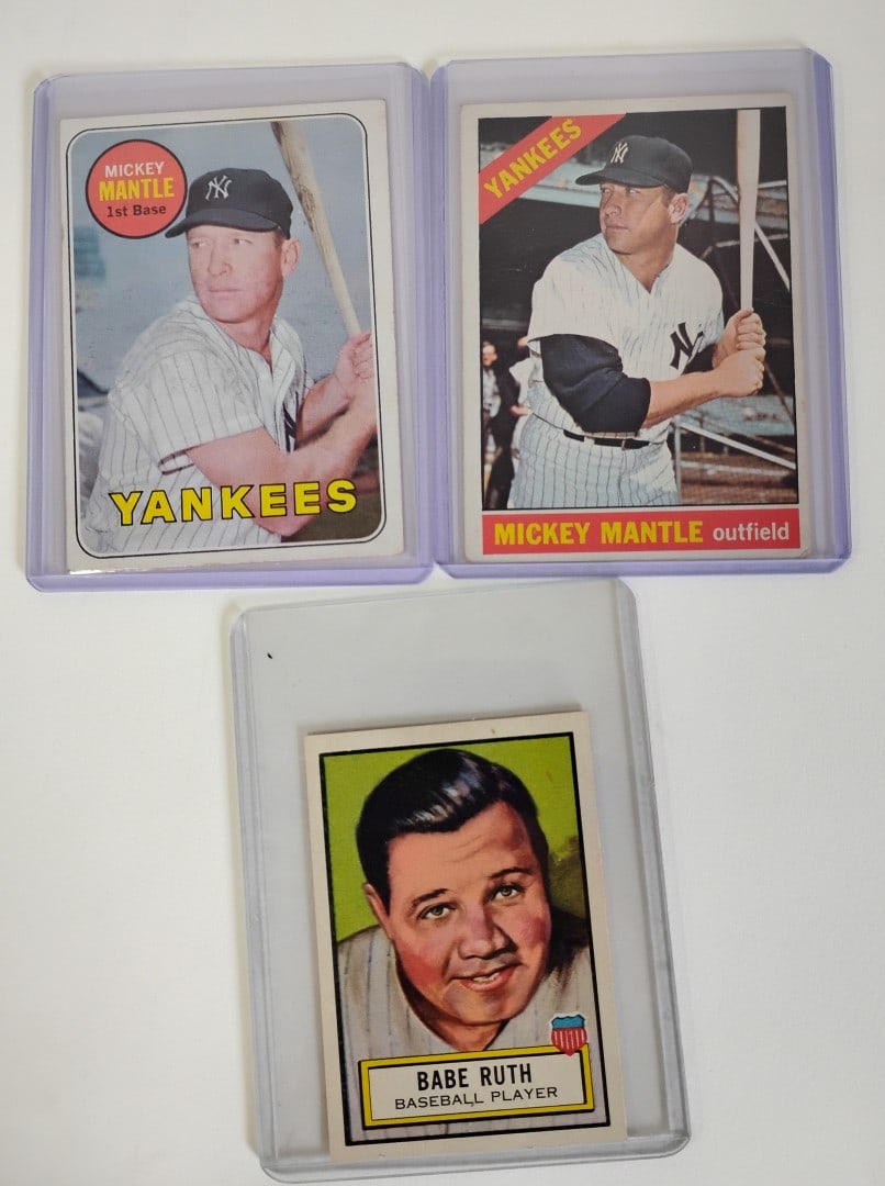 Mantle 66' and 69' Cards and Babe Ruth 52' (1 of 7)