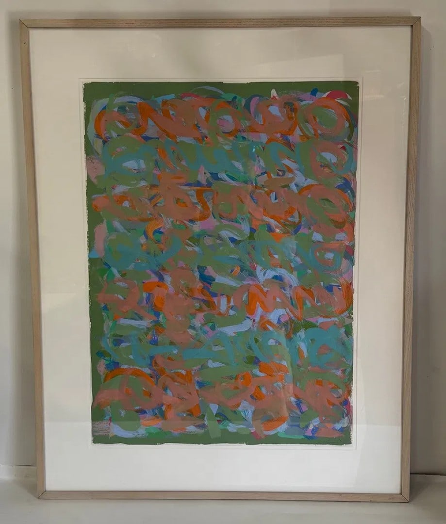 Frank Cressotti; 20thC. Abstract Expressionist Acrylic Signed 1976: Frank Cressotti(20thC. American) Abstract Expresionist acrylic on paper. Untitled 5. Signed lower right. 1976. Aileen Ryan Earnest Fine Arts label on reverse; 30in. x 22in.(image), 39.5in. x 31.5in.(f