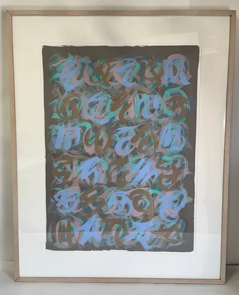 Frank Cressotti; 20thC. Abstract Expressionist Acrylic Signed 1976: Frank Cressotti(20thC. American) Abstract Expresionist acrylic on paper. Untitled 12. Signed lower right. 1976. Aileen Ryan Earnest Fine Arts label on reverse; 30in. x 22in.(image), 39.5in. x 31.5in.(
