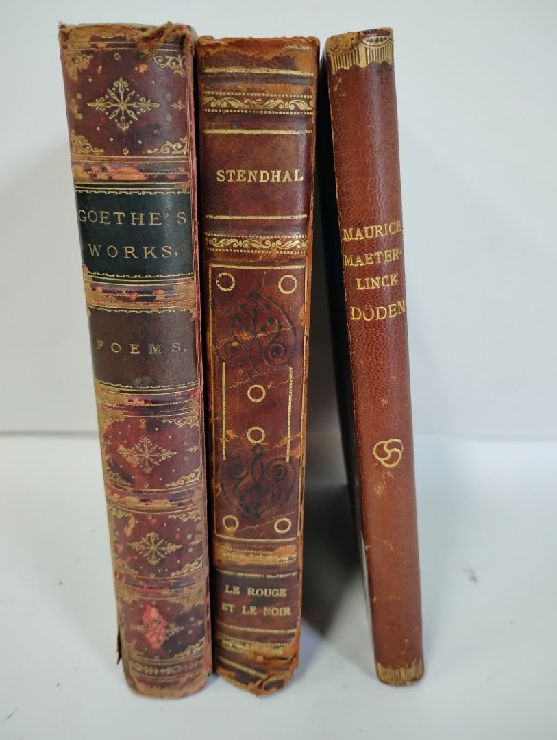 Antique Foreign Books (3): Antique vintage classic leather bound foreign books(Maurice Maeterlinch, Geothe's Works, Stendhal)