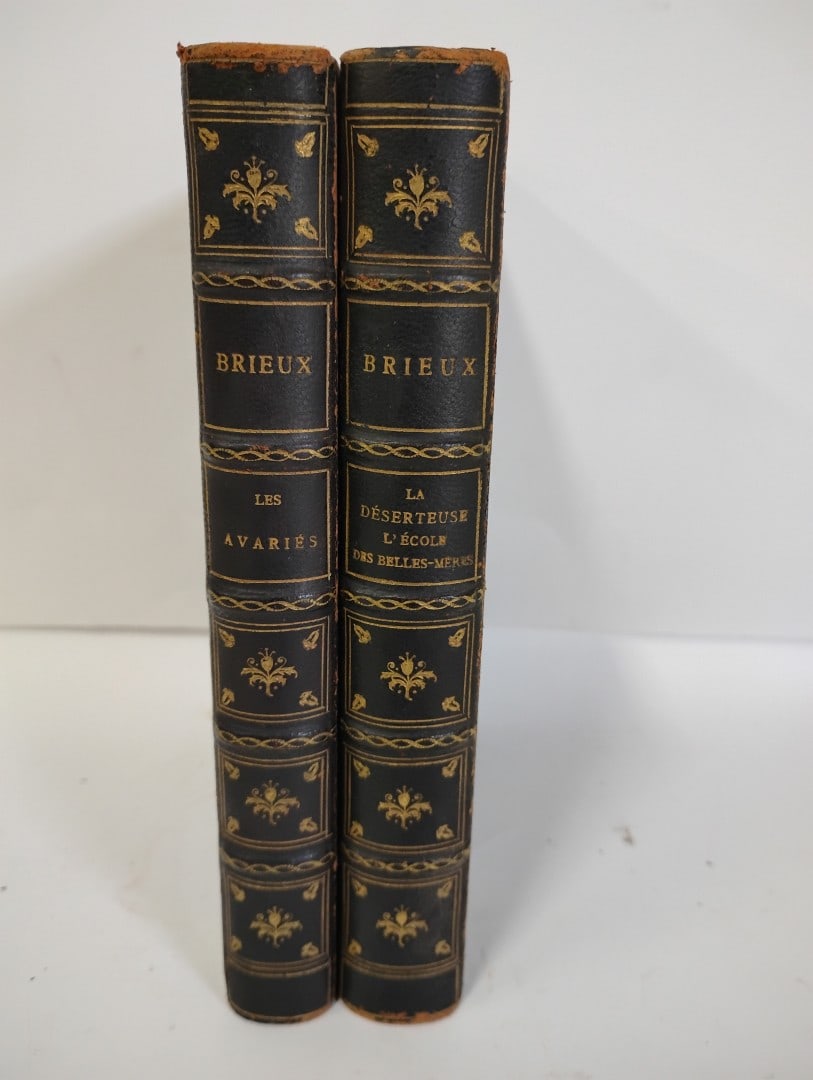 Antique Foreign Books (2): Brieux( Les Avaries, La Deserteuse L' Ecole) leather bound books