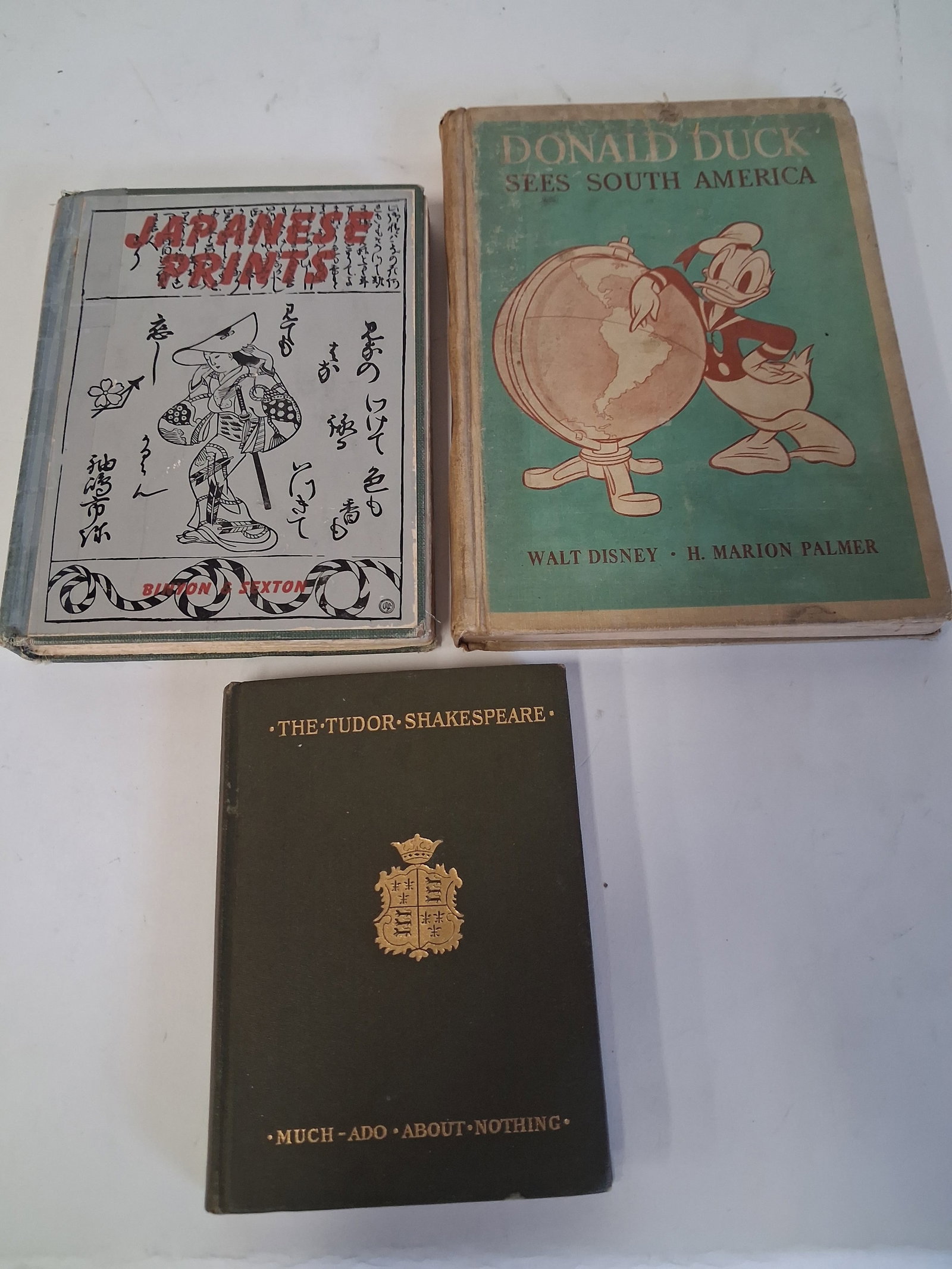 Dealer's Lot of Books (3): Binyon and Sexton Japanese Prints. Frederick Publications 1954. The Tudor Shakespeare Much Ado About Nothing and Donald Duck Sees South America, Palmer for Disney Three in the lot.