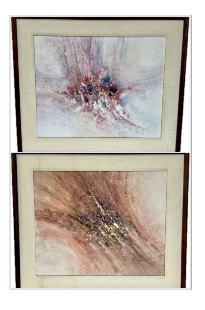 Thompson; Pair of 20thC. Modernist Oil Abstract Compositions Signed (1 of 12)