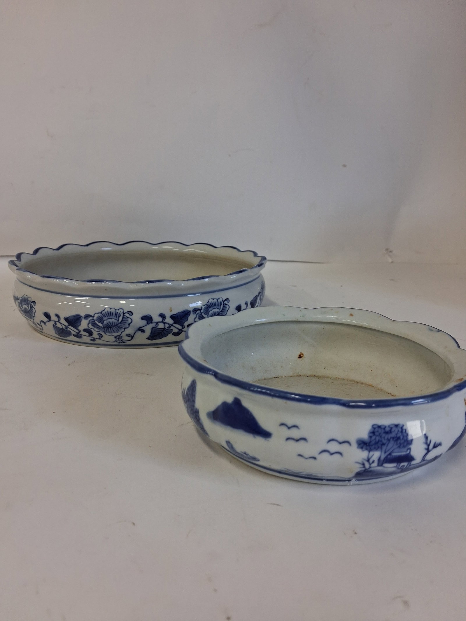 Meissen Like Bowl and a 2nd Blue & White Bowl: 10"W and 6 3/8"