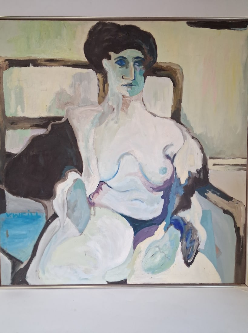 Oil on Canvas Nude Victoria Weill Sgd: Tag at back says American 20th C. Artist name 41 1/4 x 43"