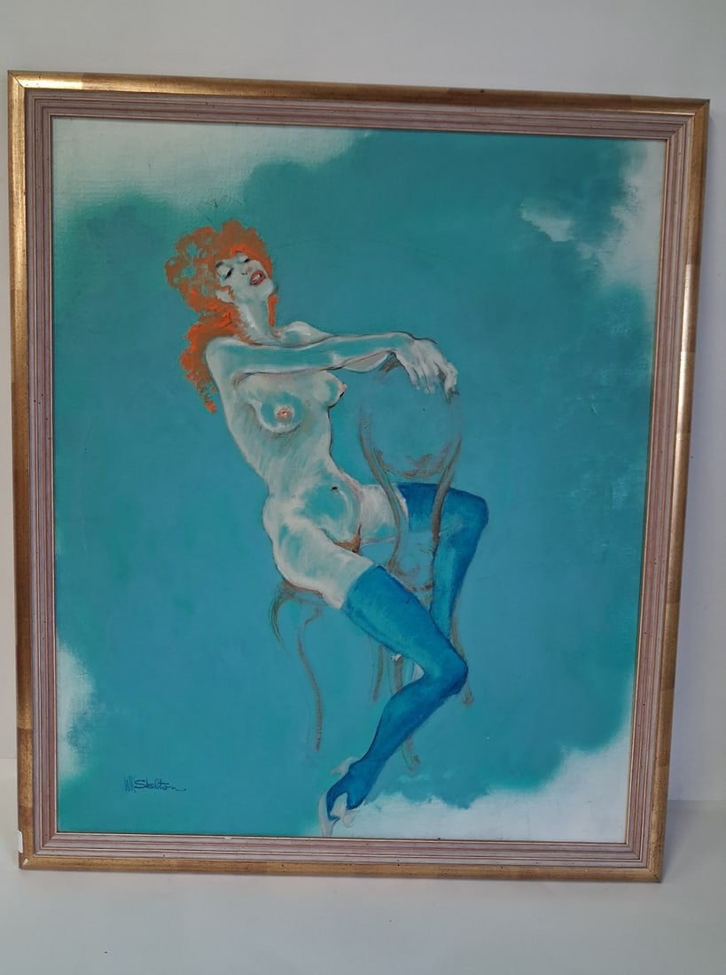 Oil on Canvas. Blue Nude. Sgd. W.Skelton 26 1/2" x 22 3/8": Sgd lower left 26 1/2" x 22 3/8