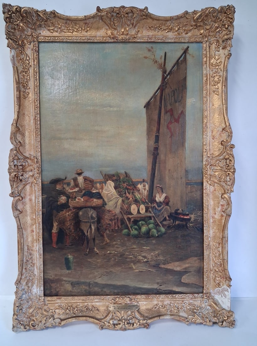 Oil on Board. Market Place. Sgd. E S Firth and Dated 1800 (1 of 4)