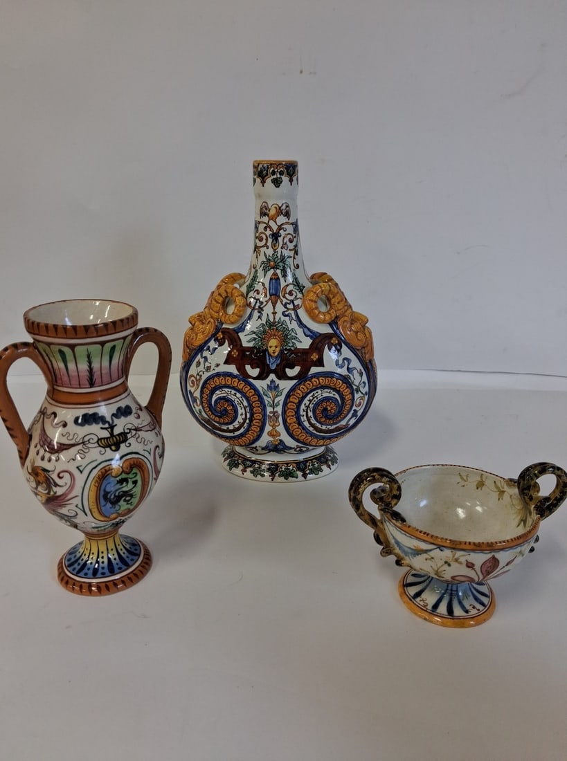 Three(3) Antique French Gien Faience Pottery Pieces: as pictured