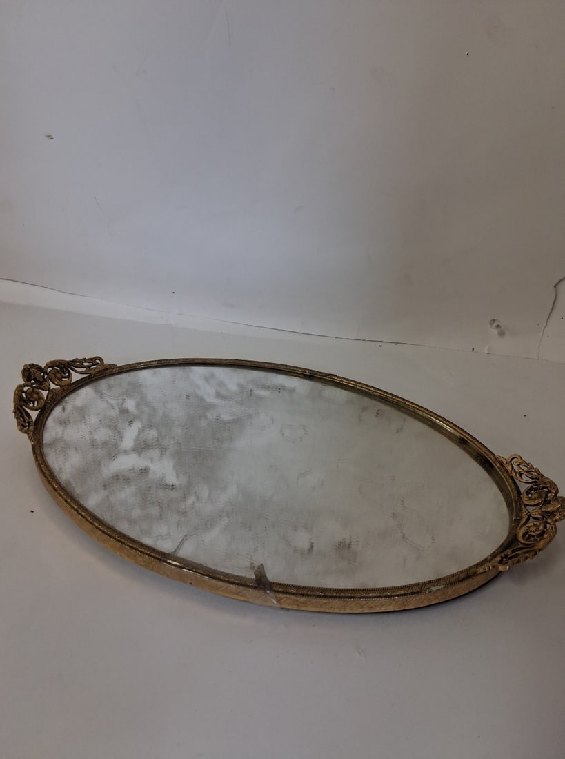 Brass Rimmed Art Deco Dresser Tray: as pictured
