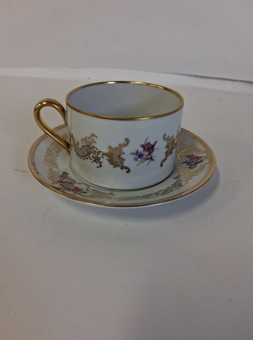 Herbert Jacob Hand Painted Cup and Saucer: Oversized 4 1/4"W