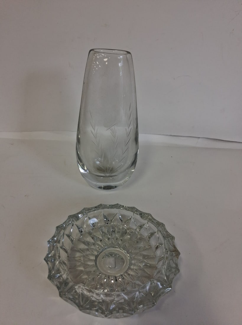 Antique Crystal Vase and Cut Glass Dish (1 of 2)