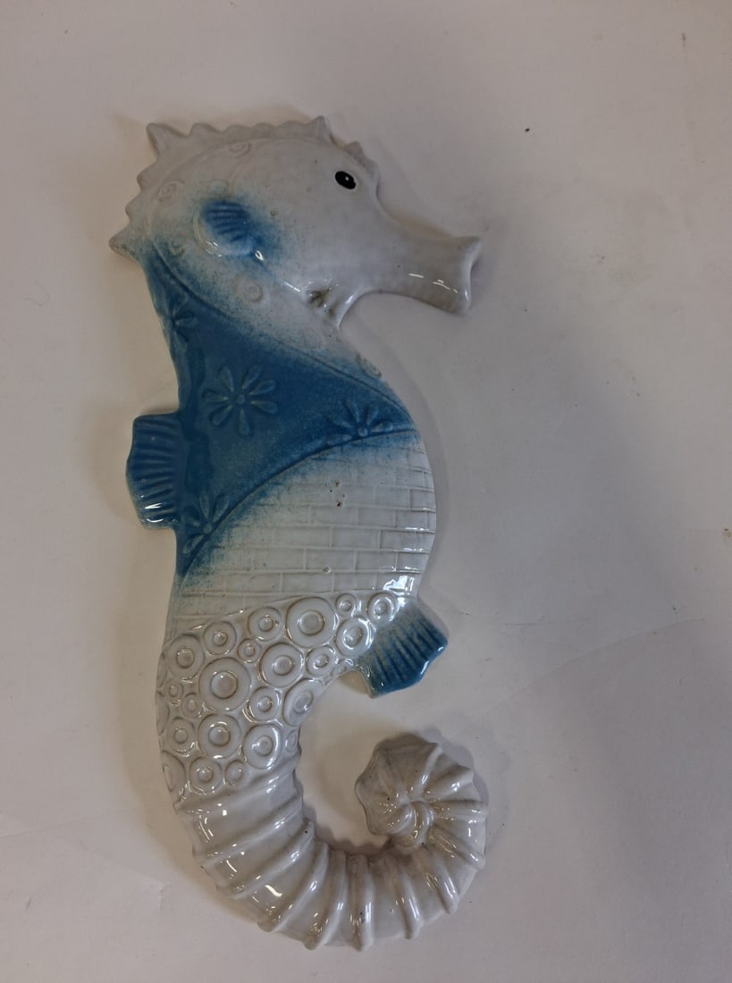 Vintage Pottery Figure Seahorse: 14 1/2 in H