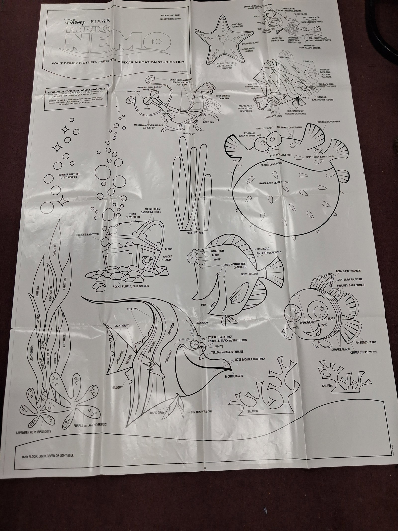 Disney Pixar Animation Poster Finding Nemo: Black and White As pictured. Window Tracings 77'h x 53"W