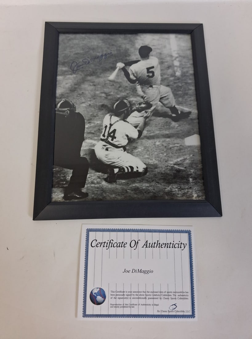 Signed Photograph Joe DiMaggio: With COA 8 x 10 Framed